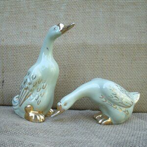 Vintage Le Pere Pottery Goose Pair Figurines Geese